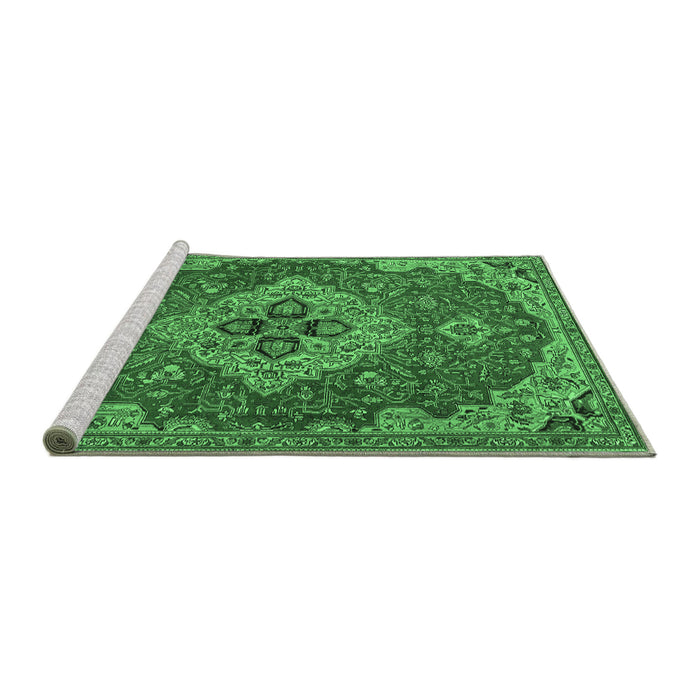 Sideview of Machine Washable Persian Emerald Green Traditional Area Rugs, wshtr4293emgrn