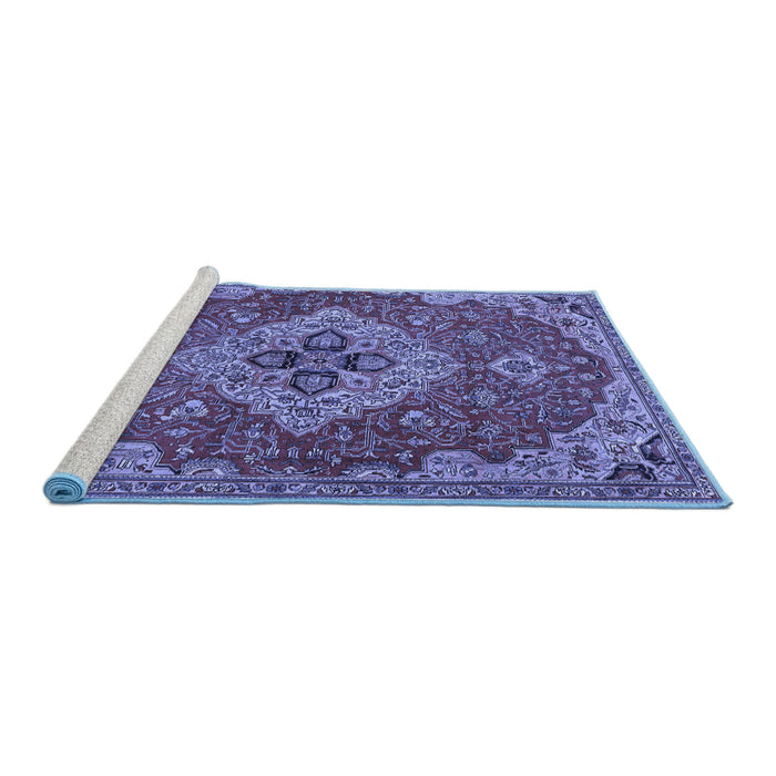 Sideview of Machine Washable Persian Blue Traditional Rug, wshtr4293blu