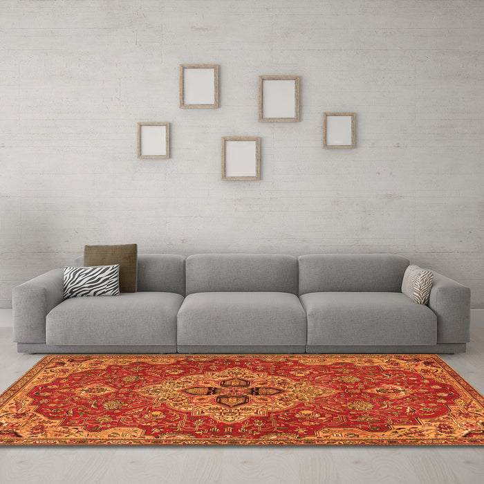 Machine Washable Persian Orange Traditional Area Rugs in a Living Room, wshtr4293org