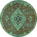 Round Persian Turquoise Traditional Rug, tr4293turq