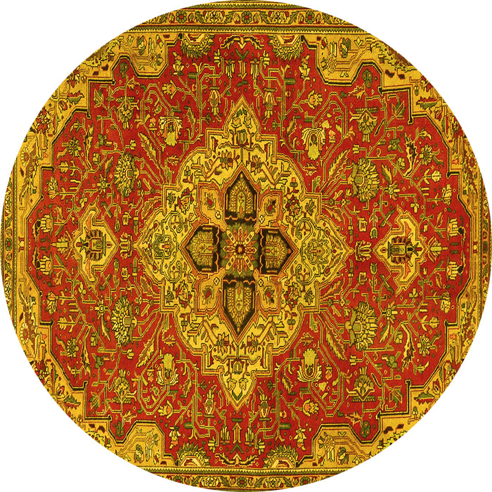 Round Persian Yellow Traditional Rug, tr4293yw