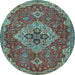 Round Machine Washable Persian Light Blue Traditional Rug, wshtr4293lblu