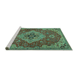 Sideview of Machine Washable Persian Turquoise Traditional Area Rugs, wshtr4293turq