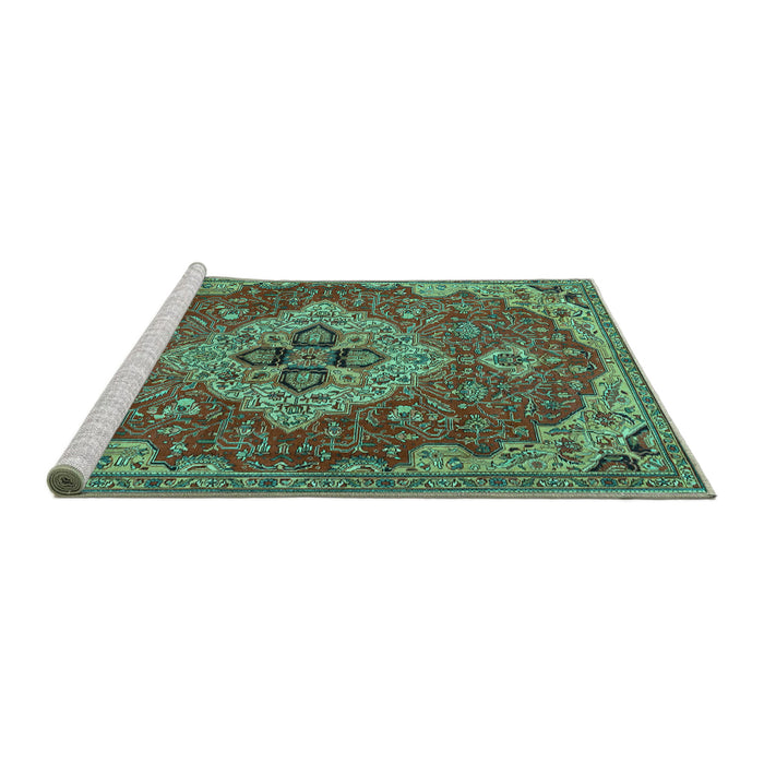 Sideview of Machine Washable Persian Turquoise Traditional Area Rugs, wshtr4293turq