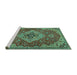 Sideview of Machine Washable Persian Turquoise Traditional Area Rugs, wshtr4293turq