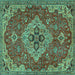 Square Machine Washable Persian Turquoise Traditional Area Rugs, wshtr4293turq