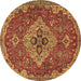 Round Machine Washable Persian Brown Traditional Rug, wshtr4293brn