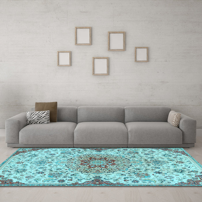 Machine Washable Persian Light Blue Traditional Rug in a Living Room, wshtr4294lblu