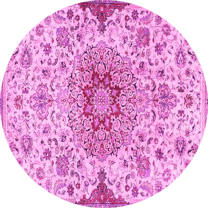 Round Machine Washable Persian Pink Traditional Rug, wshtr4294pnk