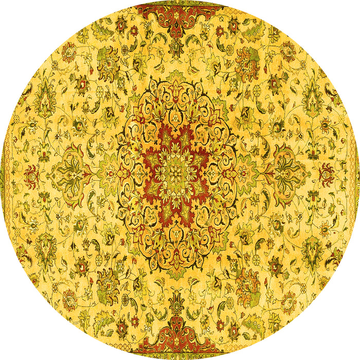 Round Machine Washable Persian Yellow Traditional Rug, wshtr4294yw