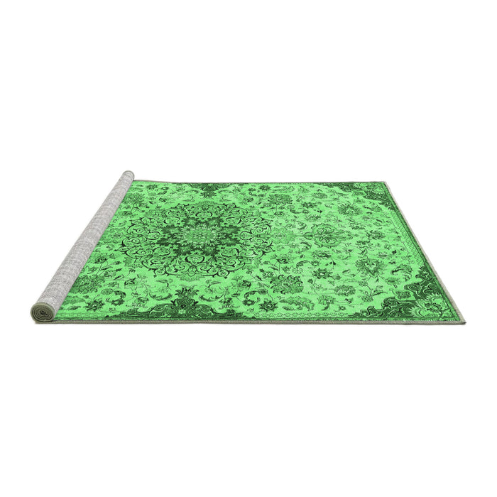 Sideview of Machine Washable Persian Emerald Green Traditional Area Rugs, wshtr4294emgrn