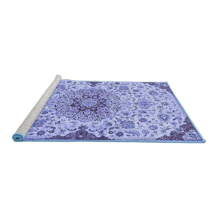 Sideview of Machine Washable Persian Blue Traditional Rug, wshtr4294blu