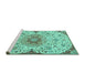 Sideview of Machine Washable Persian Turquoise Traditional Area Rugs, wshtr4294turq