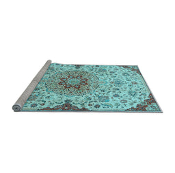 Sideview of Machine Washable Persian Light Blue Traditional Rug, wshtr4294lblu