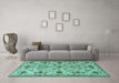 Machine Washable Persian Turquoise Traditional Area Rugs in a Living Room,, wshtr4295turq