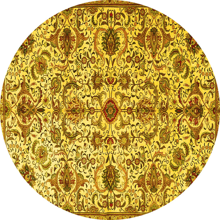 Round Persian Yellow Traditional Rug, tr4295yw