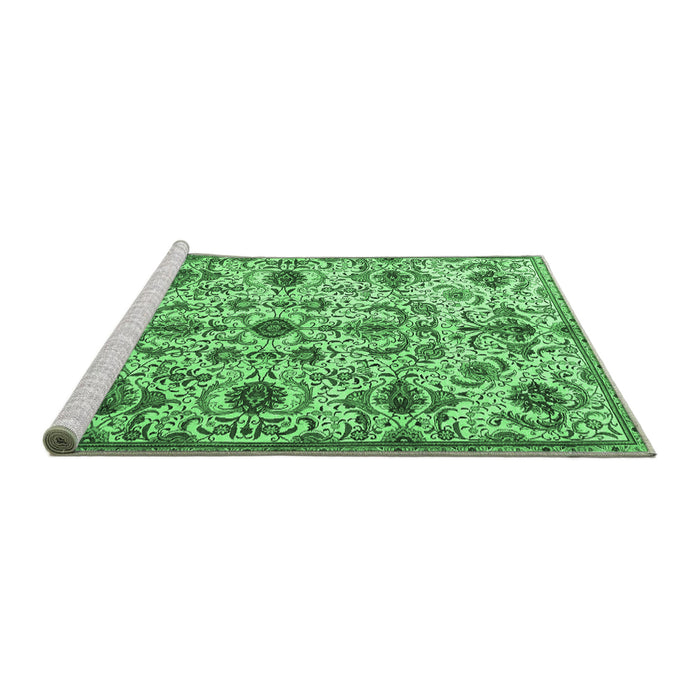 Sideview of Machine Washable Persian Emerald Green Traditional Area Rugs, wshtr4295emgrn