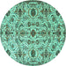 Round Machine Washable Persian Turquoise Traditional Area Rugs, wshtr4295turq