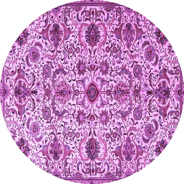 Round Machine Washable Persian Purple Traditional Area Rugs, wshtr4295pur