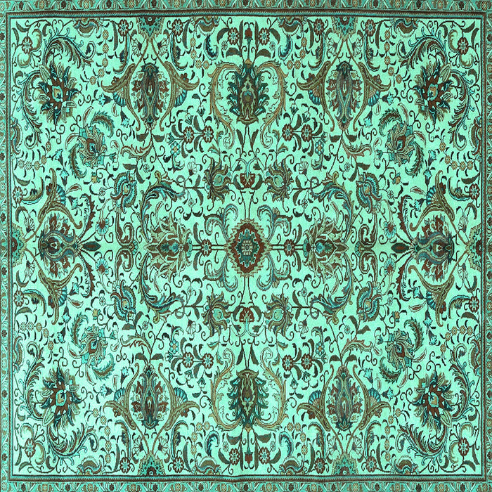 Square Machine Washable Persian Turquoise Traditional Area Rugs, wshtr4295turq