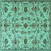 Square Machine Washable Persian Turquoise Traditional Area Rugs, wshtr4295turq