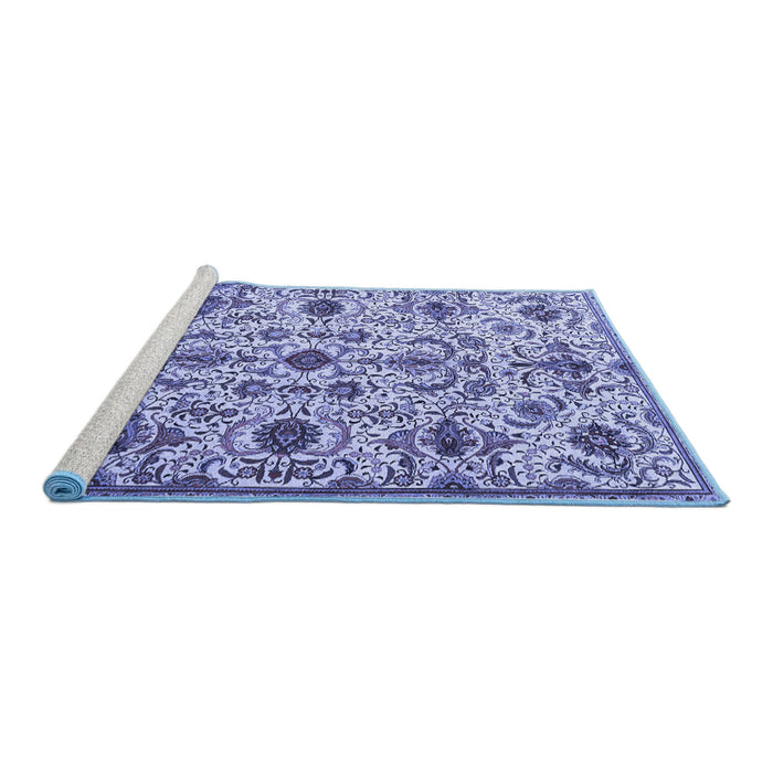 Sideview of Machine Washable Persian Blue Traditional Rug, wshtr4295blu