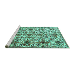 Sideview of Machine Washable Persian Turquoise Traditional Area Rugs, wshtr4295turq