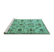 Sideview of Machine Washable Persian Turquoise Traditional Area Rugs, wshtr4295turq