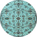 Round Machine Washable Persian Light Blue Traditional Rug, wshtr4295lblu