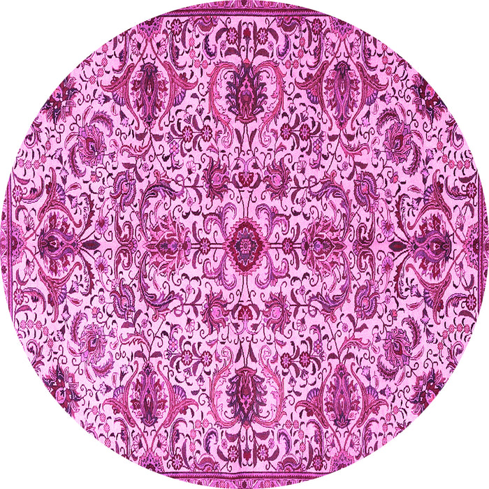 Round Machine Washable Persian Pink Traditional Rug, wshtr4295pnk