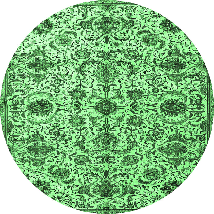 Round Persian Emerald Green Traditional Rug, tr4295emgrn