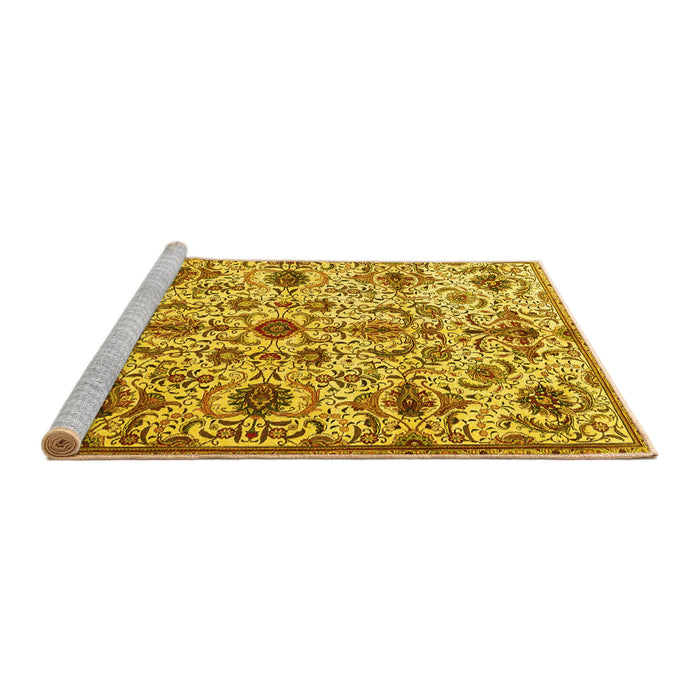 Sideview of Machine Washable Persian Yellow Traditional Rug, wshtr4295yw