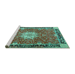 Sideview of Machine Washable Persian Turquoise Traditional Area Rugs, wshtr4296turq