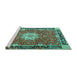 Sideview of Machine Washable Persian Turquoise Traditional Area Rugs, wshtr4296turq