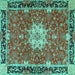 Square Machine Washable Persian Turquoise Traditional Area Rugs, wshtr4296turq