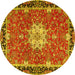 Round Machine Washable Persian Yellow Traditional Rug, wshtr4296yw