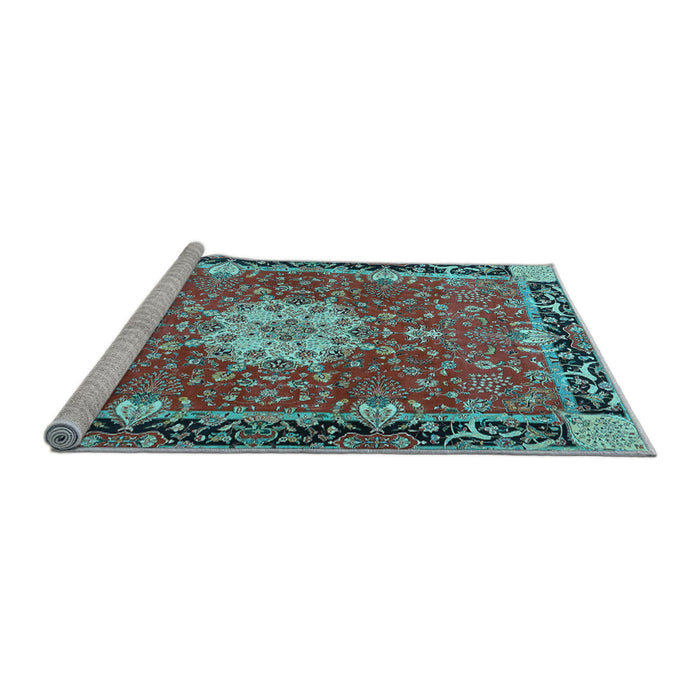 Sideview of Machine Washable Persian Light Blue Traditional Rug, wshtr4296lblu