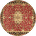 Round Machine Washable Persian Brown Traditional Rug, wshtr4296brn