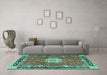 Machine Washable Persian Turquoise Traditional Area Rugs in a Living Room,, wshtr4296turq