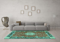 Machine Washable Persian Turquoise Traditional Rug, wshtr4296turq