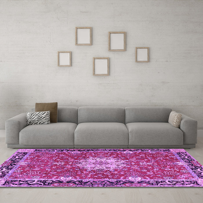 Machine Washable Persian Purple Traditional Area Rugs in a Living Room, wshtr4296pur
