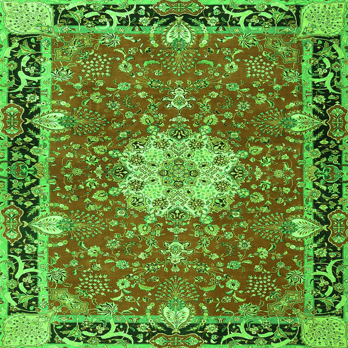 Round Machine Washable Persian Green Traditional Area Rugs, wshtr4296grn