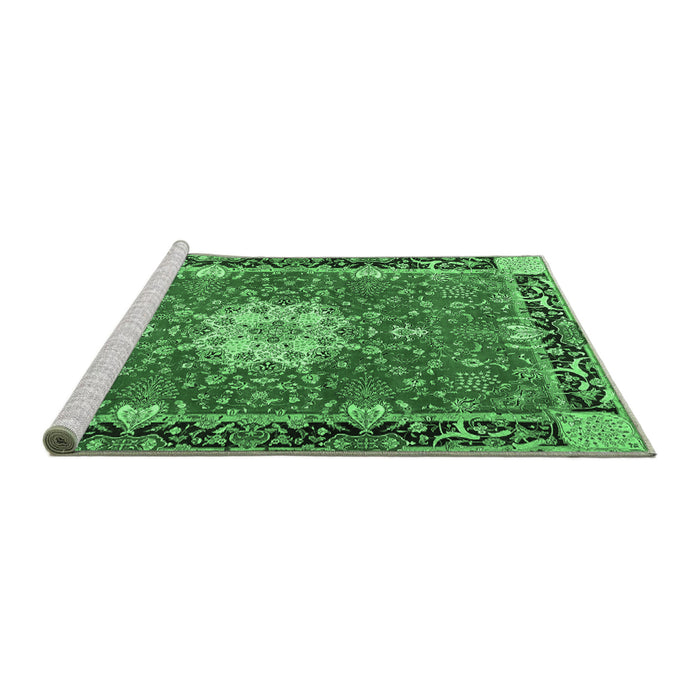 Sideview of Machine Washable Persian Emerald Green Traditional Area Rugs, wshtr4296emgrn