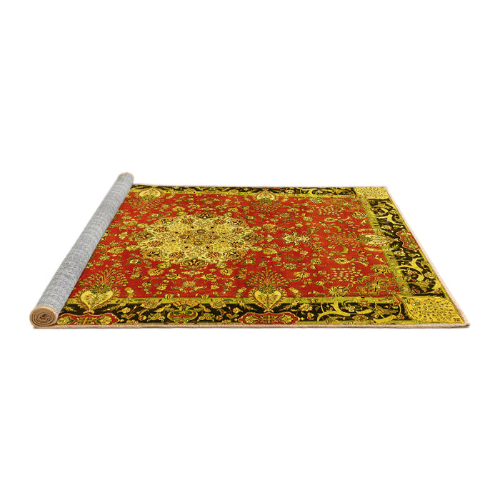 Sideview of Machine Washable Persian Yellow Traditional Rug, wshtr4296yw