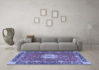 Machine Washable Persian Blue Traditional Rug, wshtr4296blu