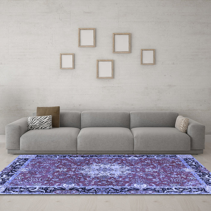 Machine Washable Persian Blue Traditional Rug in a Living Room, wshtr4296blu