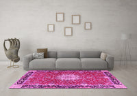 Machine Washable Persian Pink Traditional Rug, wshtr4296pnk