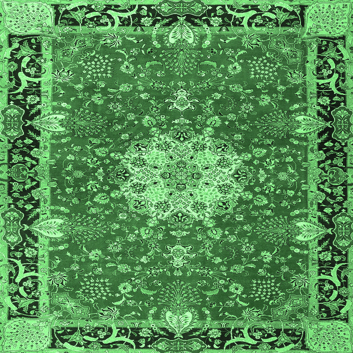 Square Machine Washable Persian Emerald Green Traditional Area Rugs, wshtr4296emgrn