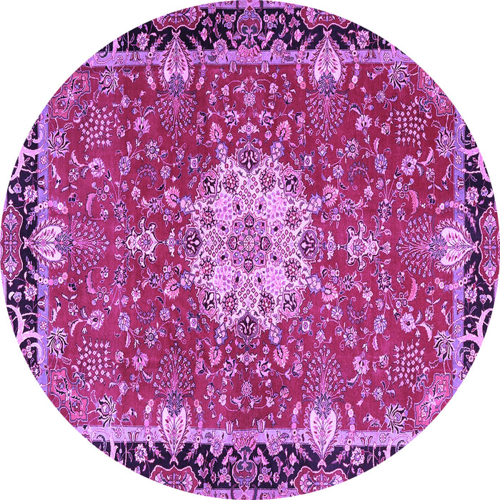 Round Machine Washable Persian Purple Traditional Area Rugs, wshtr4296pur