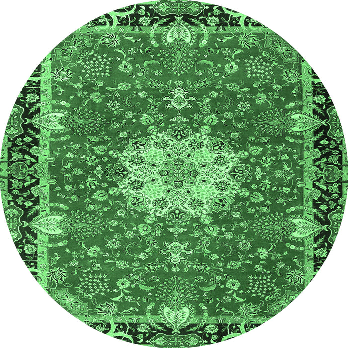 Round Persian Emerald Green Traditional Rug, tr4296emgrn